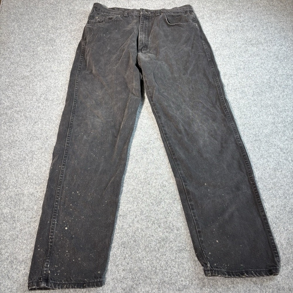 Vintage Wrangler Jeans Mens 32x30 Black Straight Leg USA Made Distressed Denim